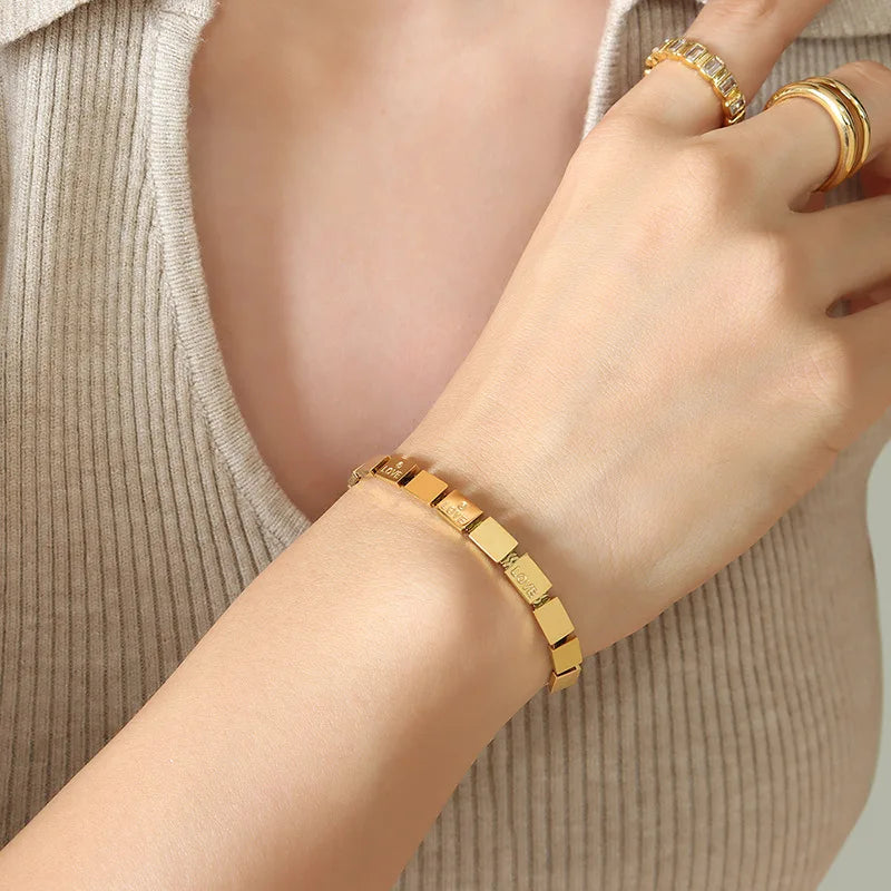 18K Snake Bone Chain LOVE Print Bracelet