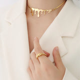 18K Minimalist Snake Bone Choker Necklace Exaggerated Water Drop Element