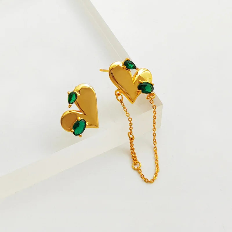 18K Minimalist Asymmetric Zircon Heart Stud Earrings