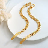18K Minimalist Thick Chain Bangle Cuff Bracelet For Women