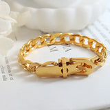 18K Minimalist Thick Chain Bangle Cuff Bracelet For Women