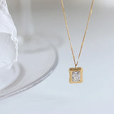 18K Crystal Clavicle Chain Pendant Necklace Stacked Cube Roman Female Jewelry