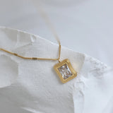 18K Crystal Clavicle Chain Pendant Necklace Stacked Cube Roman Female Jewelry