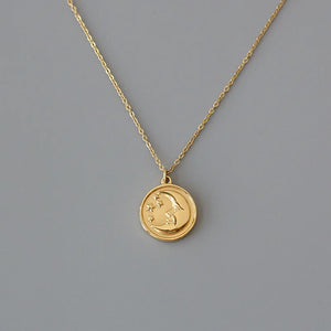 18K Moon Star Round Necklace Pendant Coins Choker Boho Jewelry