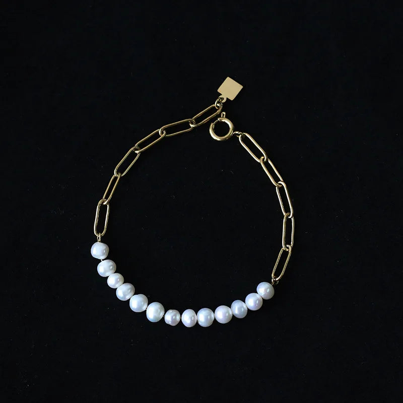 18K Pearl Clavicle Necklace Chain Bracelet for Women Gift