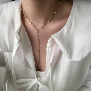 18K Freshwater Pearl Gypsophila Bead Chain Tassel Necklace