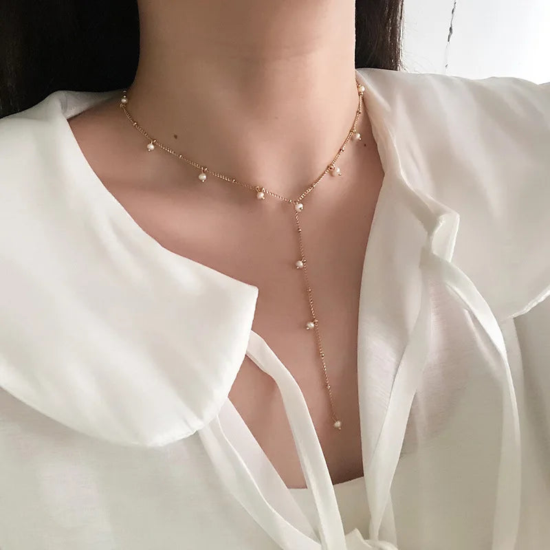 18K Freshwater Pearl Gypsophila Bead Chain Tassel Necklace