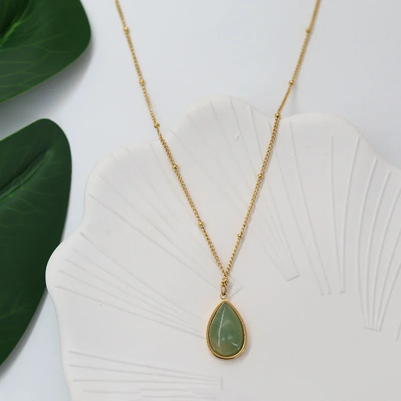 Green Aventurine Water Drop Pendant Necklace