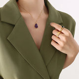18K Natural Stone Clavicle Chain Necklace Pendant Jewelry