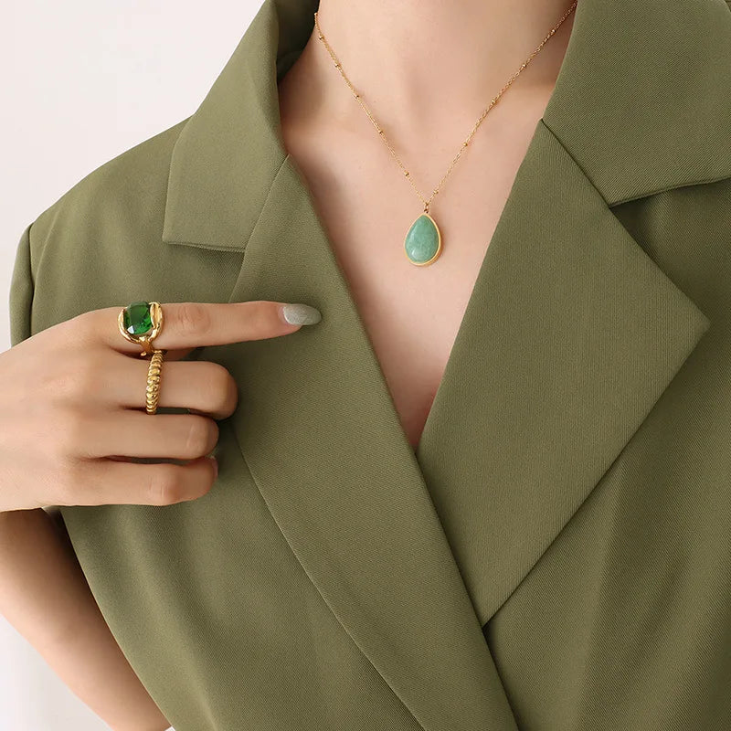 18K Natural Stone Clavicle Chain Necklace Pendant Jewelry