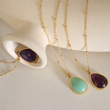 18K Natural Stone Clavicle Chain Necklace Pendant Jewelry