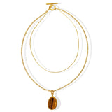 18K Tiger Eye Stone Double Layer Necklace Pendant Sweater Chain Jewelry