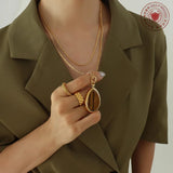 18K Tiger Eye Stone Double Layer Necklace Pendant Sweater Chain Jewelry