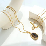 18K Tiger Eye Stone Double Layer Necklace Pendant Sweater Chain Jewelry