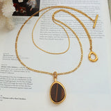 18K Tiger Eye Stone Double Layer Necklace Pendant Sweater Chain Jewelry