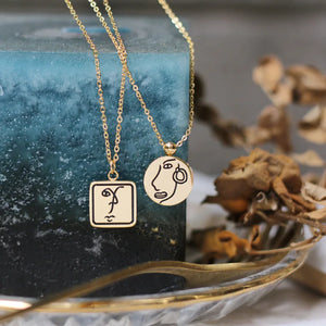 18K Hand-Painted Enamel Geometric Portrait Necklace