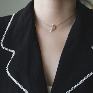 18K OT Buckle Freshwater Pearl Choker Necklace For Women