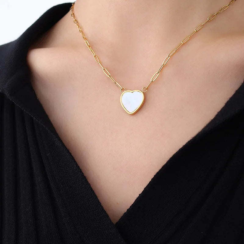 Peach Heart Mother Shell Pendant Necklace for Lovers