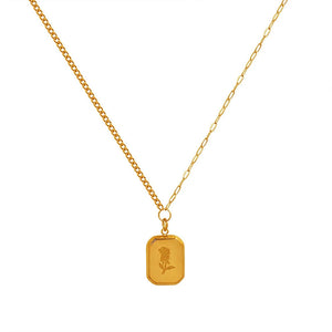 18K Rose Flower Square Clavicle Chain Pendant Necklace
