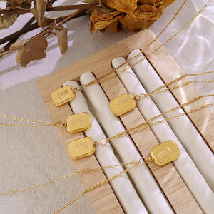 18K Rose Flower Square Clavicle Chain Pendant Necklace