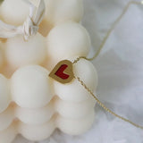 18K Red Heart Charms Choker Necklace Pendants Link Chain Clavicle Necklace