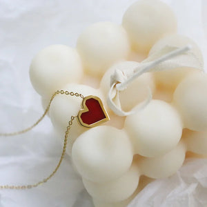 18K Red Heart Charms Choker Necklace Pendants Link Chain Clavicle Necklace