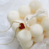 18K Red Heart Charms Choker Necklace Pendants Link Chain Clavicle Necklace