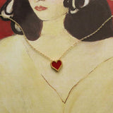 18K Red Heart Charms Choker Necklace Pendants Link Chain Clavicle Necklace