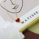 18K Red Heart Charms Choker Necklace Pendants Link Chain Clavicle Necklace