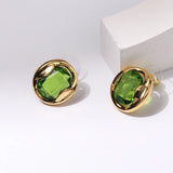 18K Retro Green Crystal Choker Necklace Pendant Ear Clips