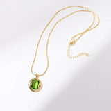 18K Retro Green Crystal Choker Necklace Pendant Ear Clips