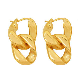 18K Geometric Chain Stud Earrings Light Ear Clip Drop Earring Jewelry