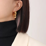 18K Geometric Chain Stud Earrings Light Ear Clip Drop Earring Jewelry