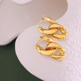 18K Geometric Chain Stud Earrings Light Ear Clip Drop Earring Jewelry