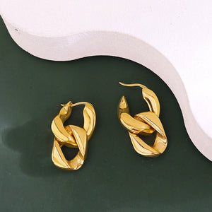 18K Geometric Chain Stud Earrings Light Ear Clip Drop Earring Jewelry