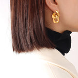 18K Geometric Chain Stud Earrings Light Ear Clip Drop Earring Jewelry