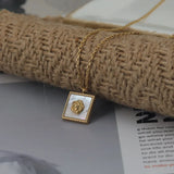 18K Retro Water Drop Crown Square Rose Shell Fritillary Necklace