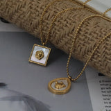 18K Retro Water Drop Crown Square Rose Shell Fritillary Necklace