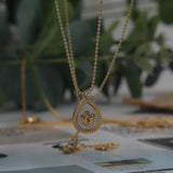 18K Retro Water Drop Crown Square Rose Shell Fritillary Necklace