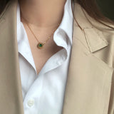Emerald Green Letter Copper Chain Green Crystal Coin Necklace