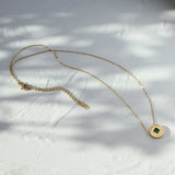 Emerald Green Letter Copper Chain Green Crystal Coin Necklace