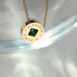 Emerald Green Letter Copper Chain Green Crystal Coin Necklace
