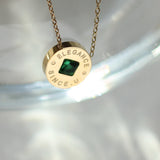 Emerald Green Letter Copper Chain Green Crystal Coin Necklace