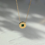 Emerald Green Letter Copper Chain Green Crystal Coin Necklace