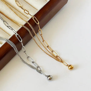 18K Metal Stitching Chain Bead Clavicle Necklace