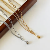 18K Metal Stitching Chain Bead Clavicle Necklace