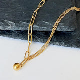 18K Metal Stitching Chain Bead Clavicle Necklace