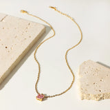 Delicate White/Pink/Green Zircon Clavicle Necklace & Earring Set
