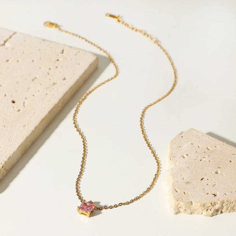 Delicate White/Pink/Green Zircon Clavicle Necklace & Earring Set