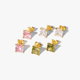 Delicate White/Pink/Green Zircon Clavicle Necklace & Earring Set